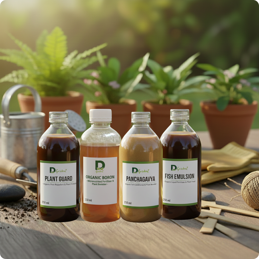Organic Liquid Plant Care Combo – Plant Guard, Panchagavya, Fish Emulsion & Boron (4 x 250 ml)